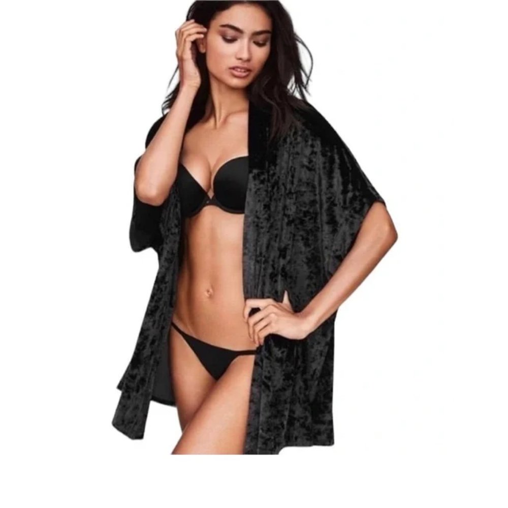 new VICTORIA'S SECRET soft crushed velvet open front kimono robe m/l